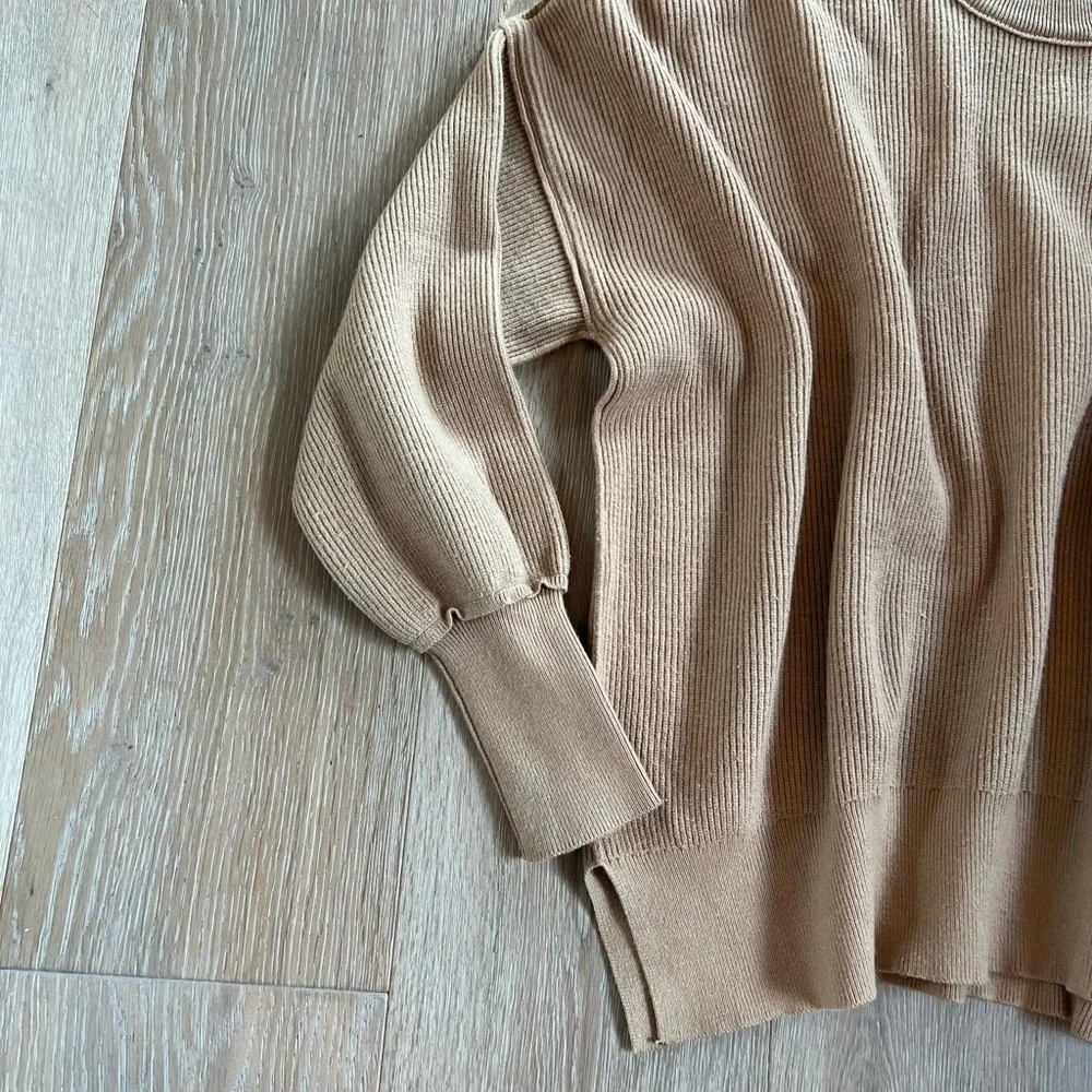 Brown/ Tan Crewneck Batwing Oversized Ribbed Pullover Sweater